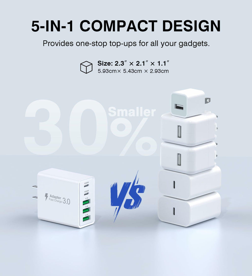 2-Pack 50W USB C Charger Block 5-Port PD Fast Charging iPhone Samsung USB A C