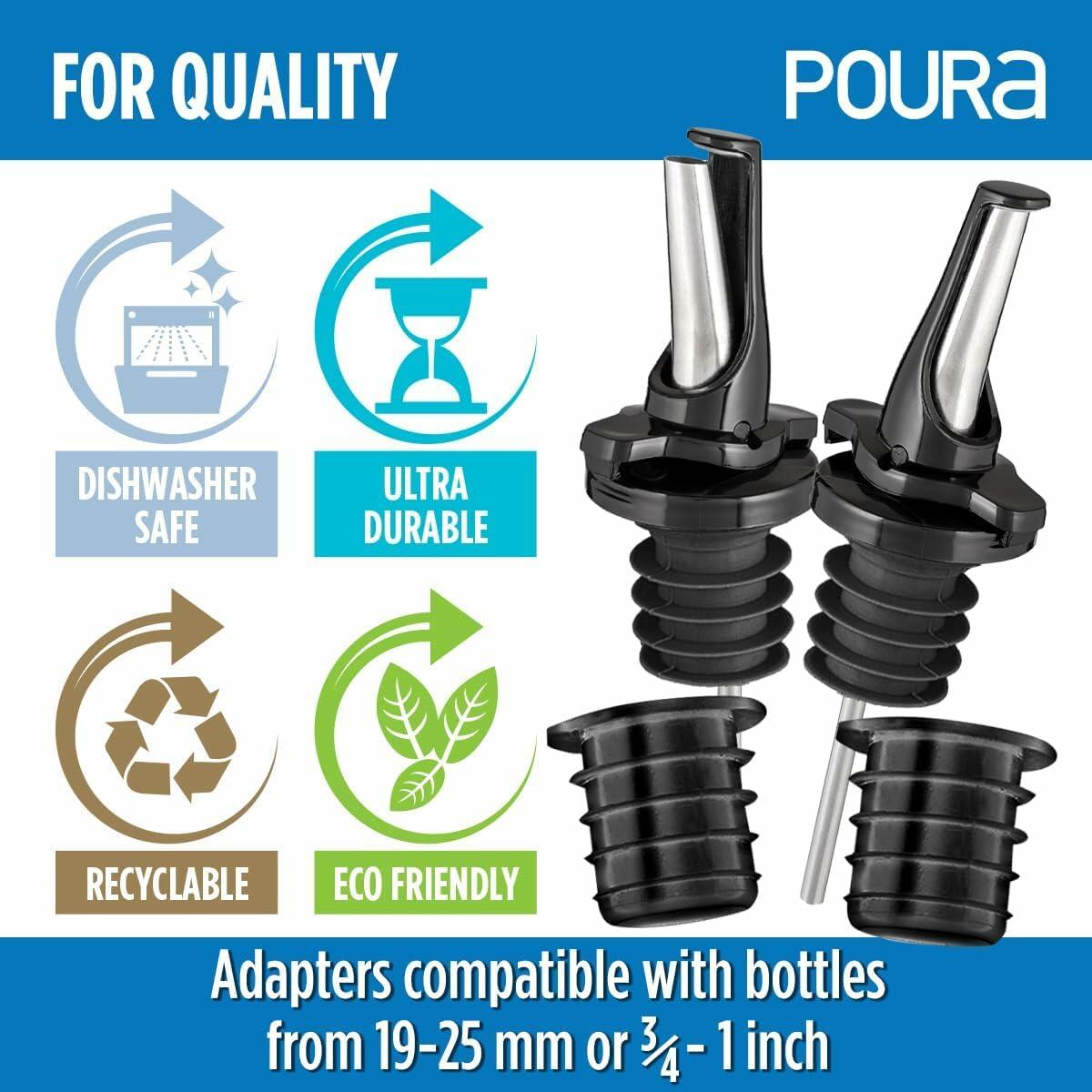 3-in-1 Liquor Pour Spout Olive Oil Bottle Spouts 2PCS with Adapters Black