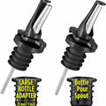3-in-1 Liquor Pour Spout Olive Oil Bottle Spouts 2PCS with Adapters Black
