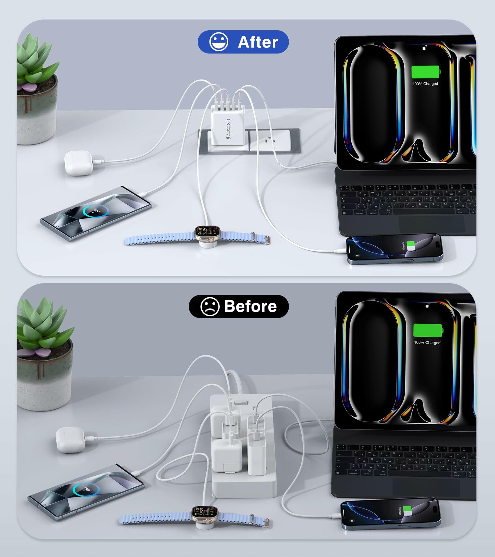 2-Pack 50W USB C Charger Block 5-Port PD Fast Charging iPhone Samsung USB A C