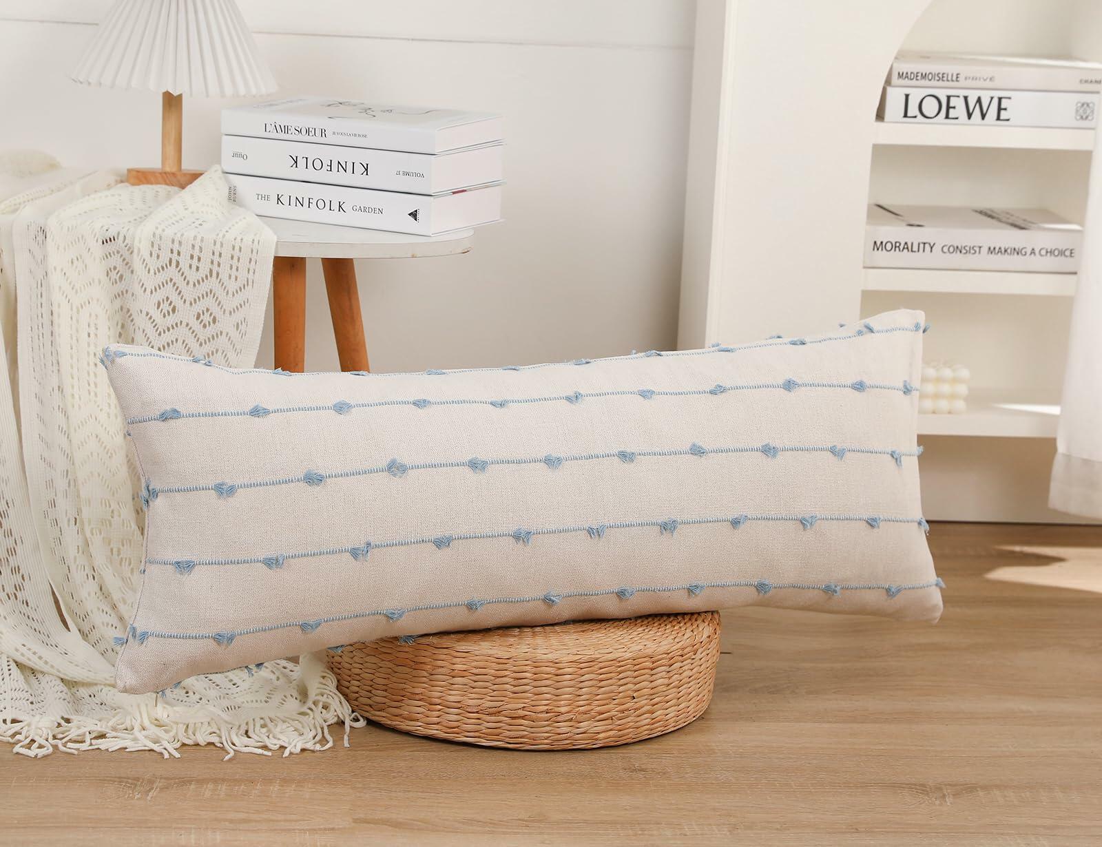 NUYECY 20x54 inch Body Pillow Cover Striped Boho Lumbar Throw Pillowcase Light