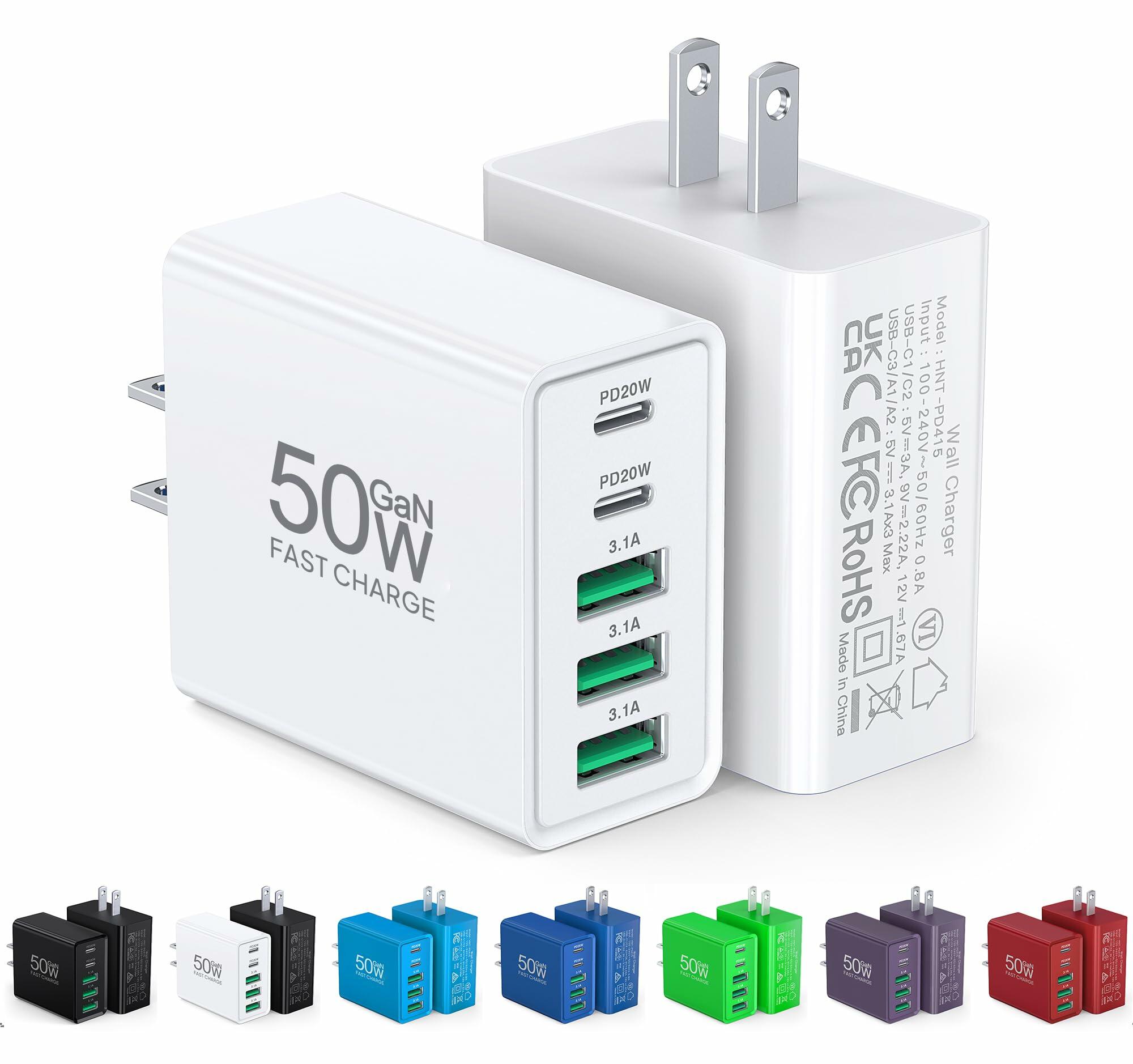 2-Pack 50W USB C Charger Block 5-Port PD Fast Charging iPhone Samsung USB A C