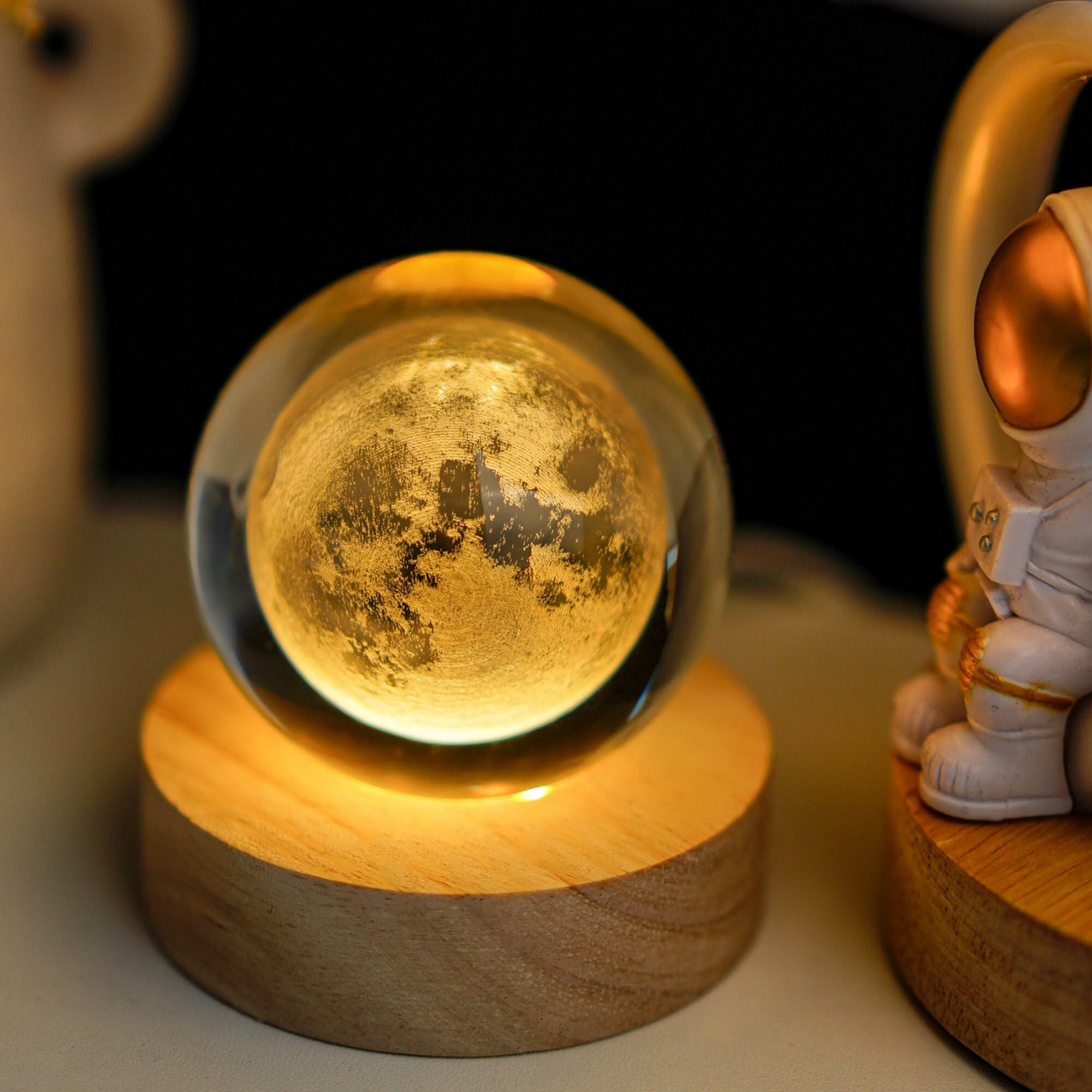 LOULIQIGIFT Crystal Moon Crystal Ball with Light Base Night Light 2.3Inches
