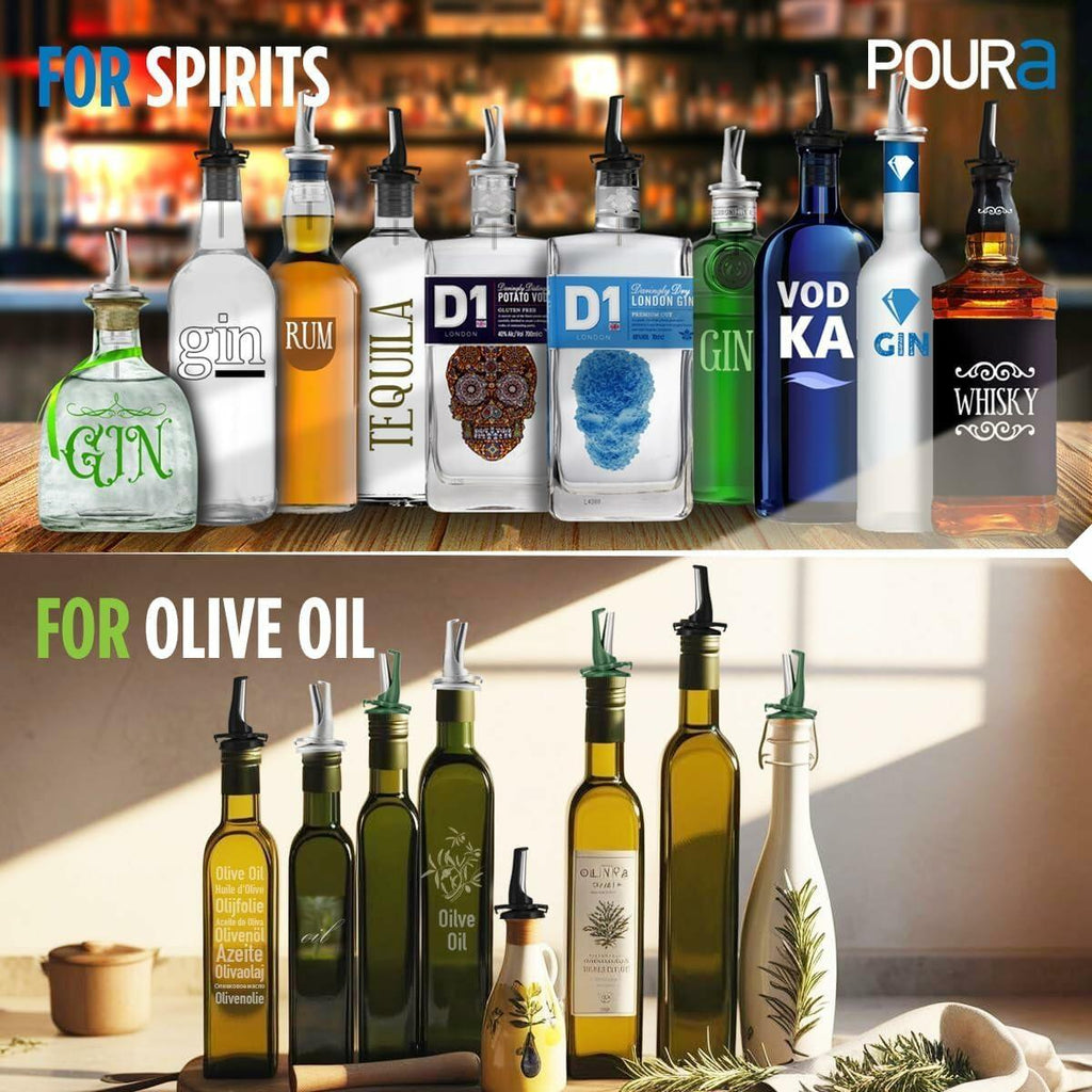3-in-1 Liquor Pour Spout Olive Oil Bottle Spouts 2PCS with Adapters Black