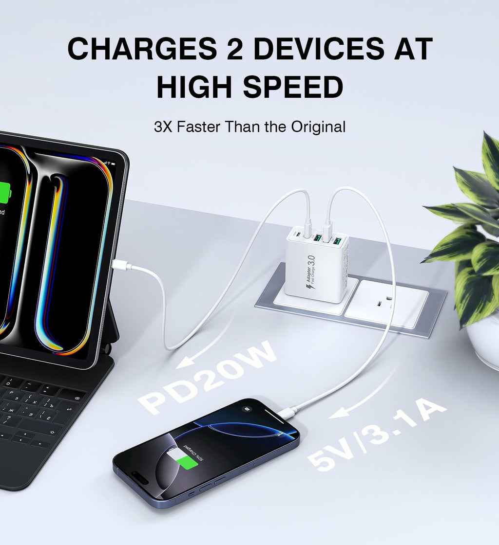 2-Pack 50W USB C Charger Block 5-Port PD Fast Charging iPhone Samsung USB A C