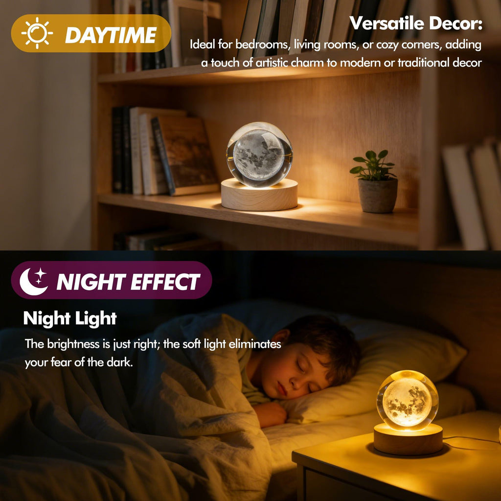 LOULIQIGIFT Crystal Moon Crystal Ball with Light Base Night Light 2.3Inches
