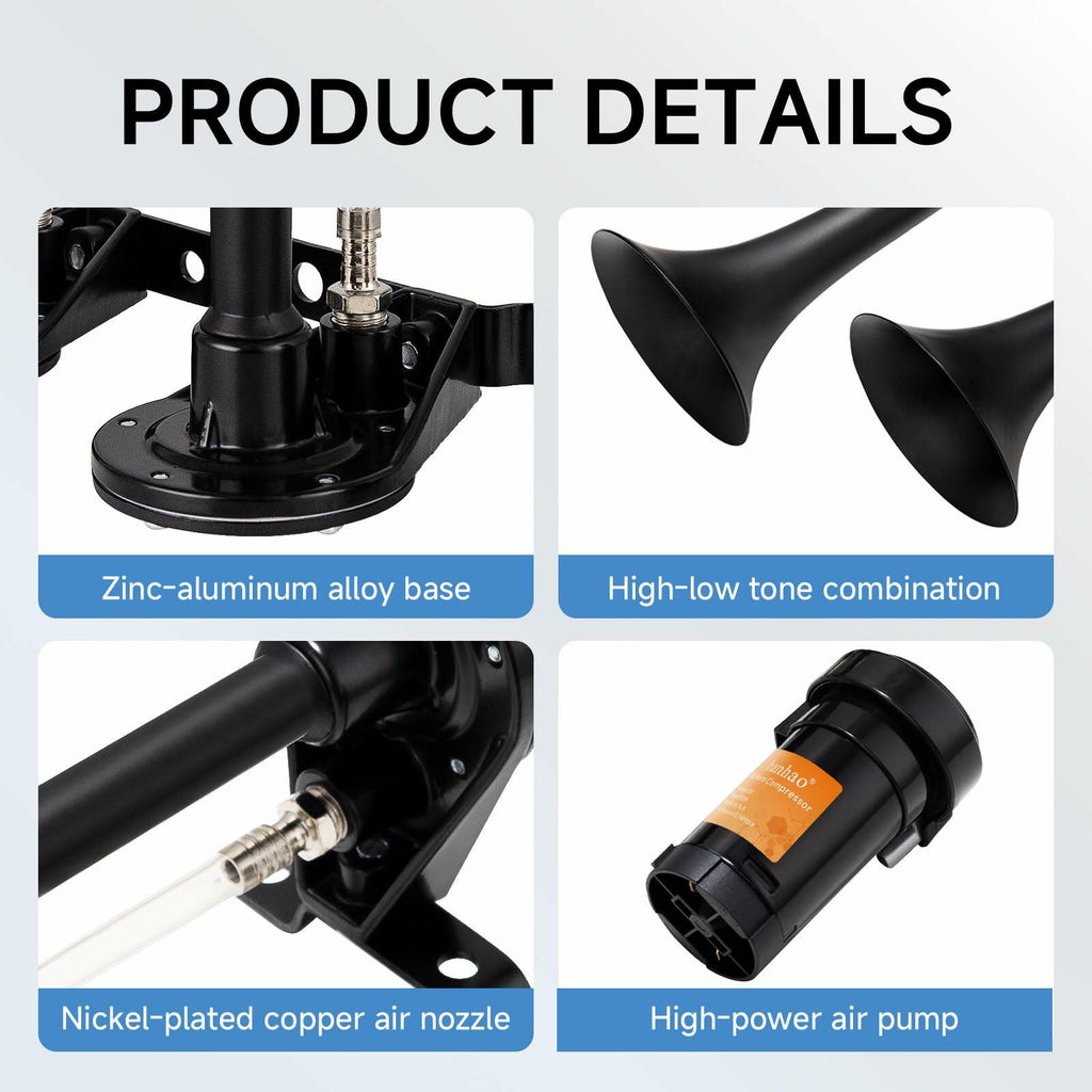 BANHAO Car Horn 12V Air Horns for Truck 178dB Universal Super Loud Dual Trumpets