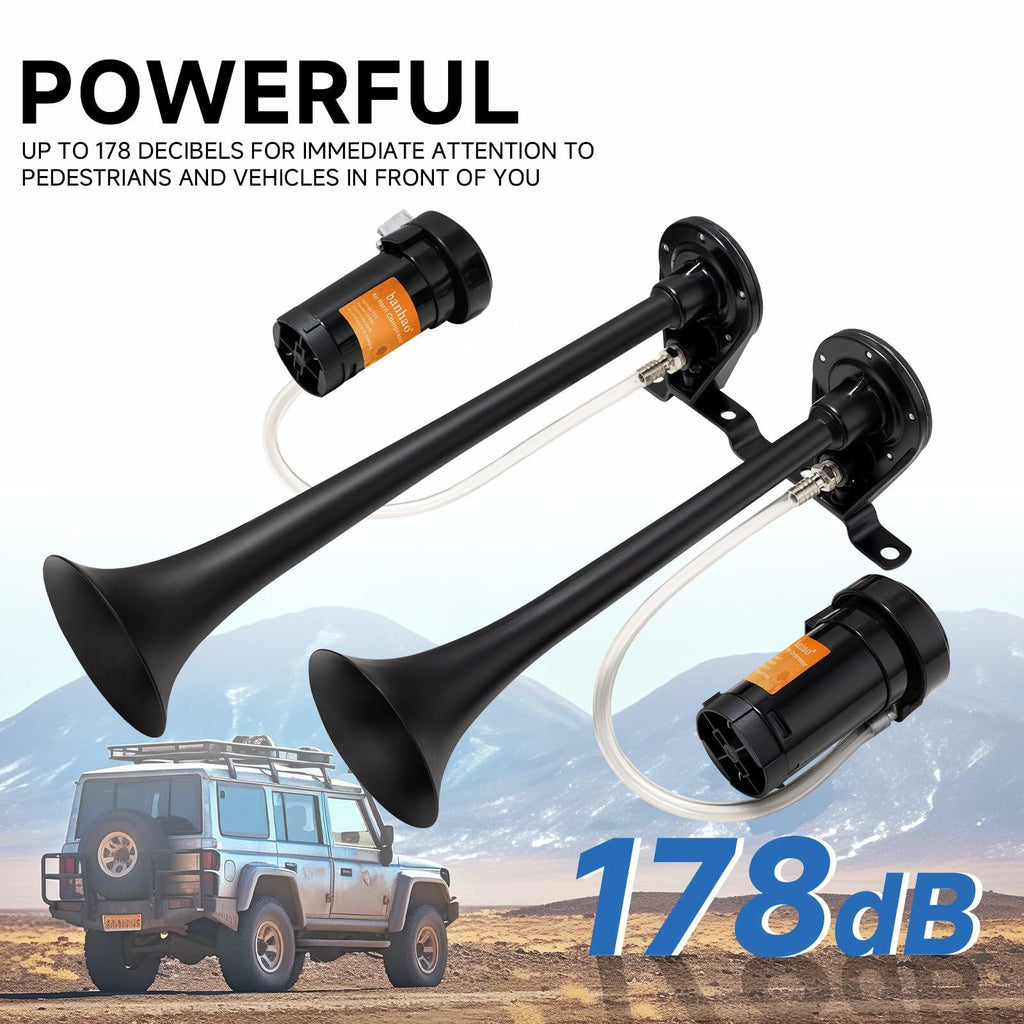 BANHAO Car Horn 12V Air Horns for Truck 178dB Universal Super Loud Dual Trumpets