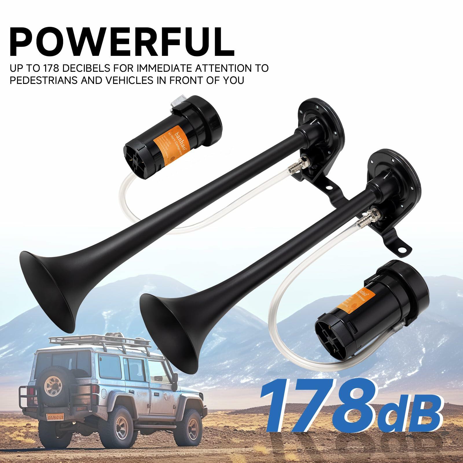 BANHAO Car Horn 12V Air Horns for Truck 178dB Universal Super Loud Dual Trumpets