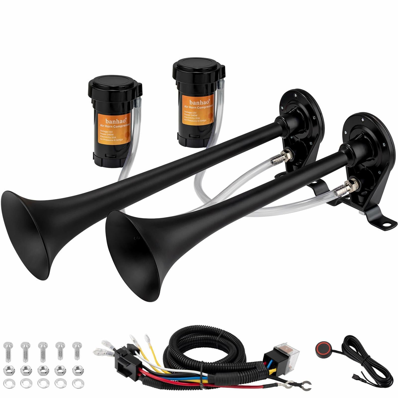 BANHAO Car Horn 12V Air Horns for Truck 178dB Universal Super Loud Dual Trumpets