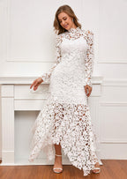 IWFEV Hollow Lace Dress Floor-Length Lace-Up Asymmetrical Maxi Dress Elegant