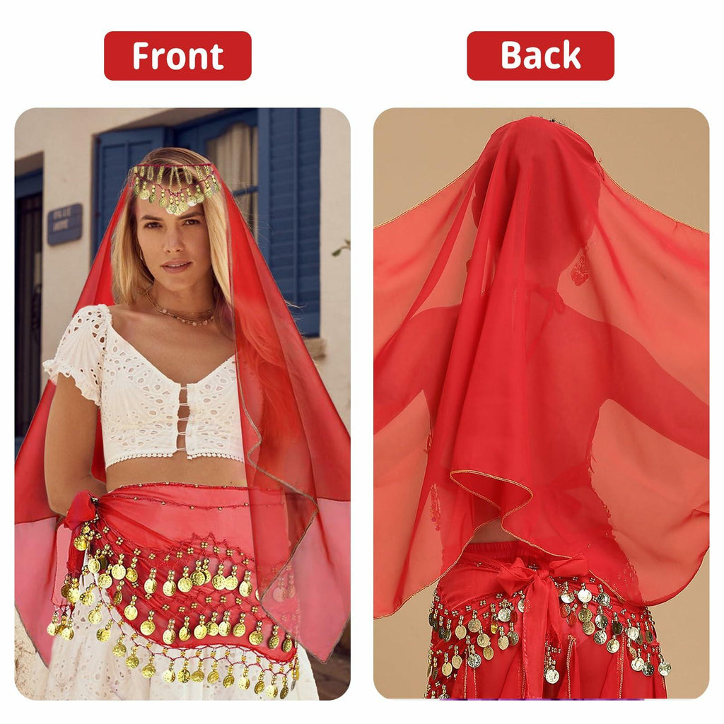 4Pcs Belly Dance Outfit Sets, Belly Dance Chiffon Hip Scarf with Coins, Gypsy