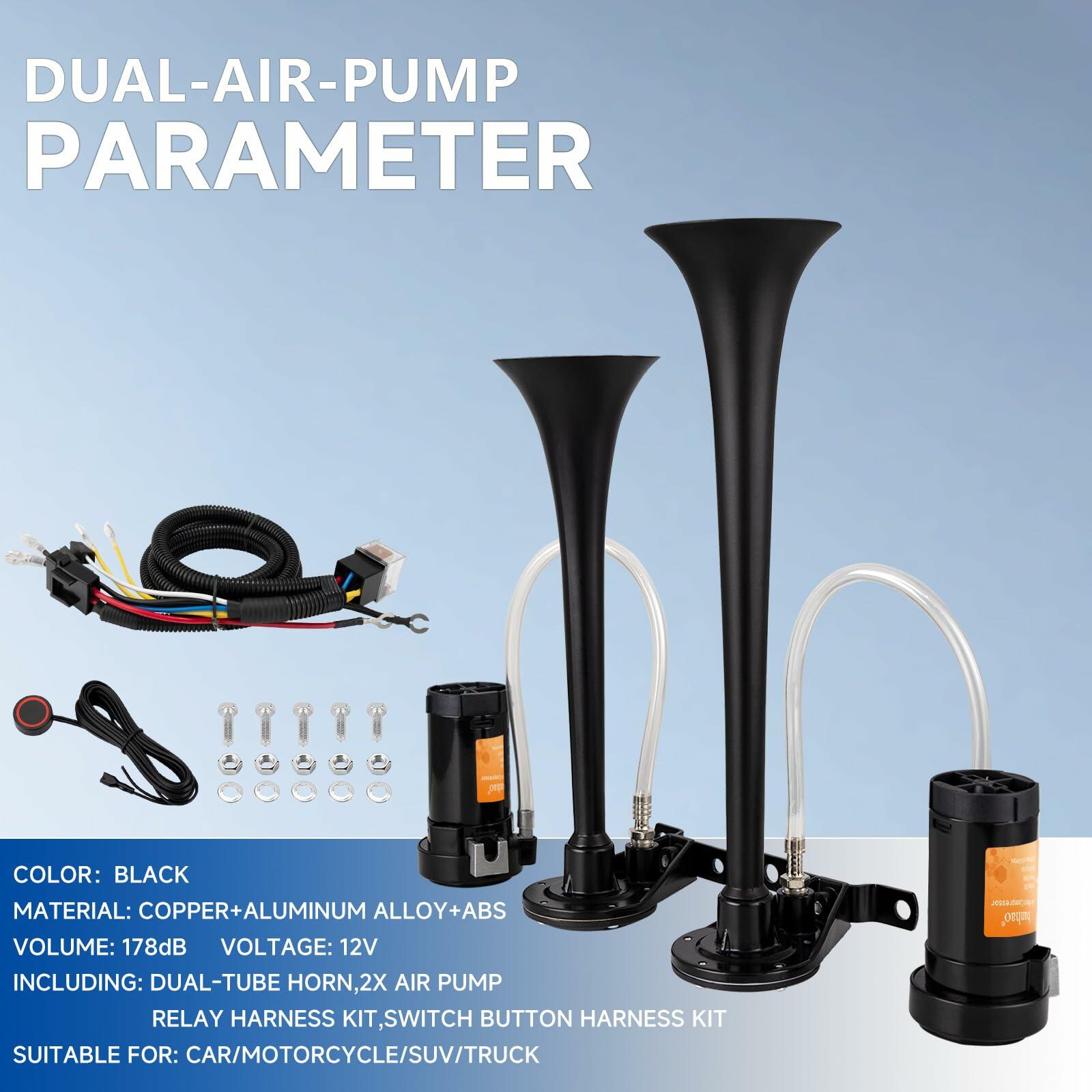 BANHAO Car Horn 12V Air Horns for Truck 178dB Universal Super Loud Dual Trumpets