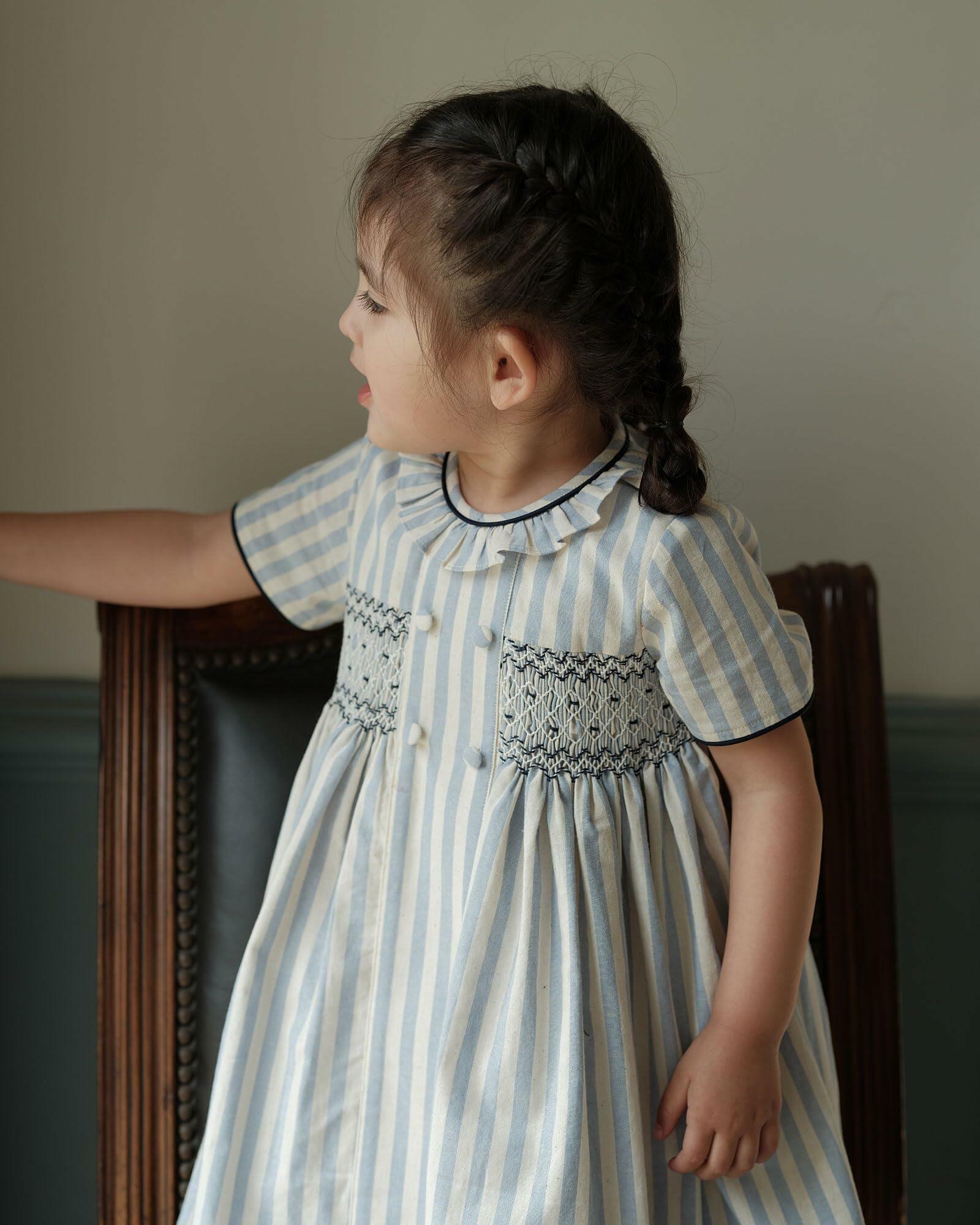Baby Girls Short Sleeve Smocking Clothing Toddler Summer Floral Smocked Dress