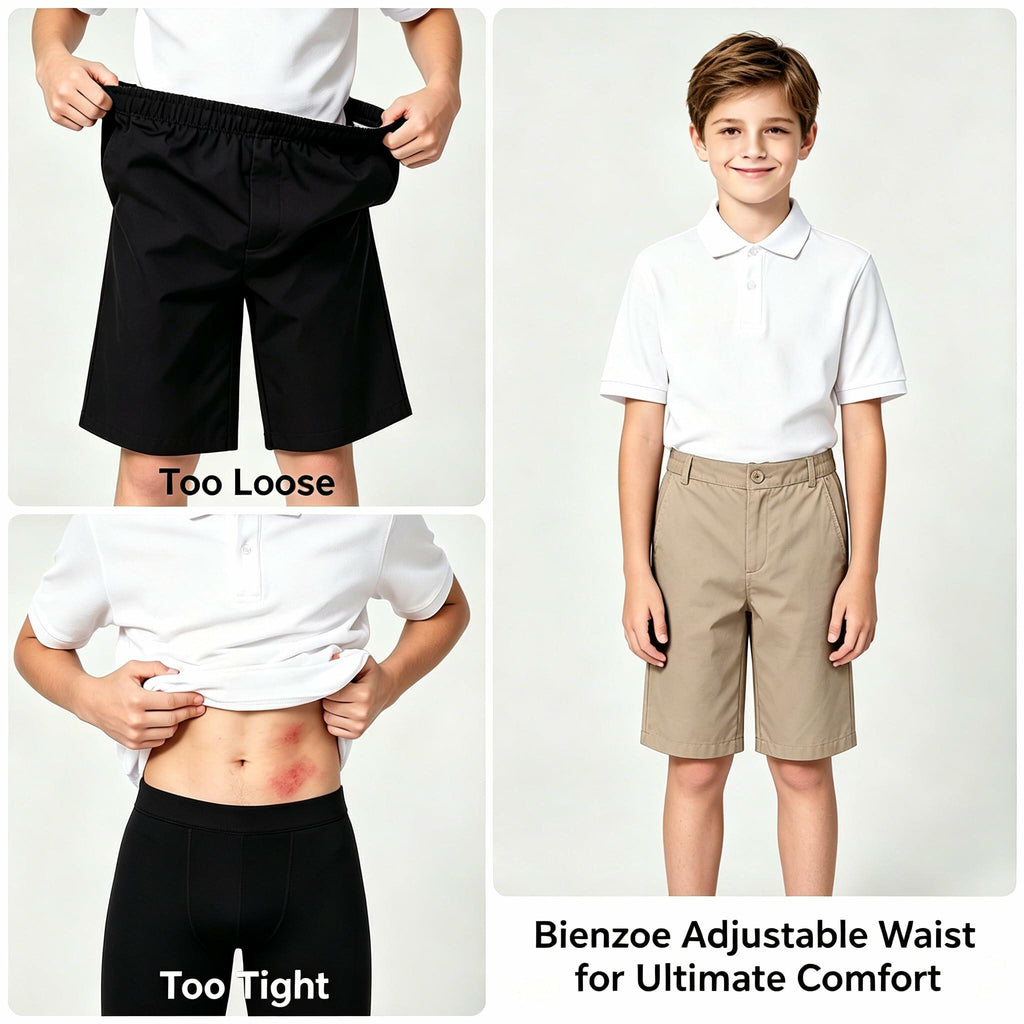 Bienzoe Boys School Uniform Shorts: Flat Front Cotton Bermuda - Adjustable Waist