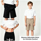 Bienzoe Boys School Uniform Shorts: Flat Front Cotton Bermuda - Adjustable Waist