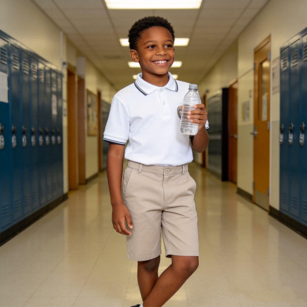 Bienzoe Boys School Uniform Shorts: Flat Front Cotton Bermuda - Adjustable Waist