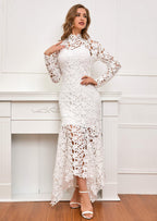 IWFEV Hollow Lace Dress Floor-Length Lace-Up Asymmetrical Maxi Dress Elegant