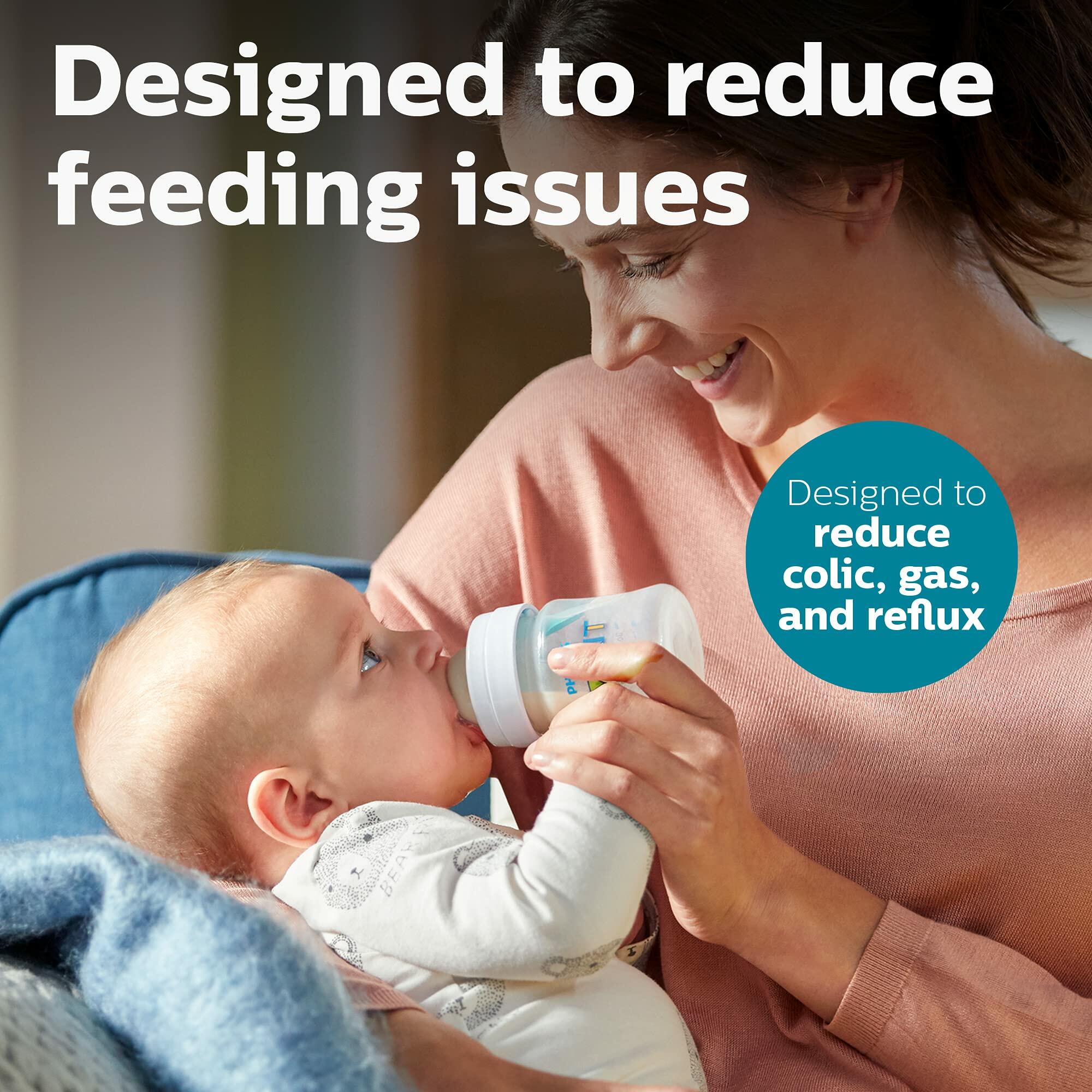 Philips Avent Anti-Colic Bottle with AirFree Vent, 4oz, with Flow 1 Nipples,