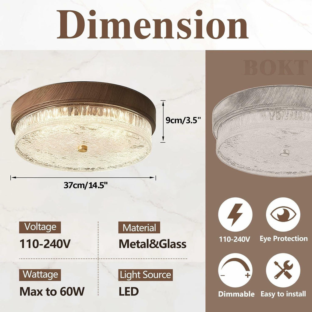BOKT Farmhouse Wooden Flush Mount Ceiling Light Fixture Adjustable 3000K-6000K