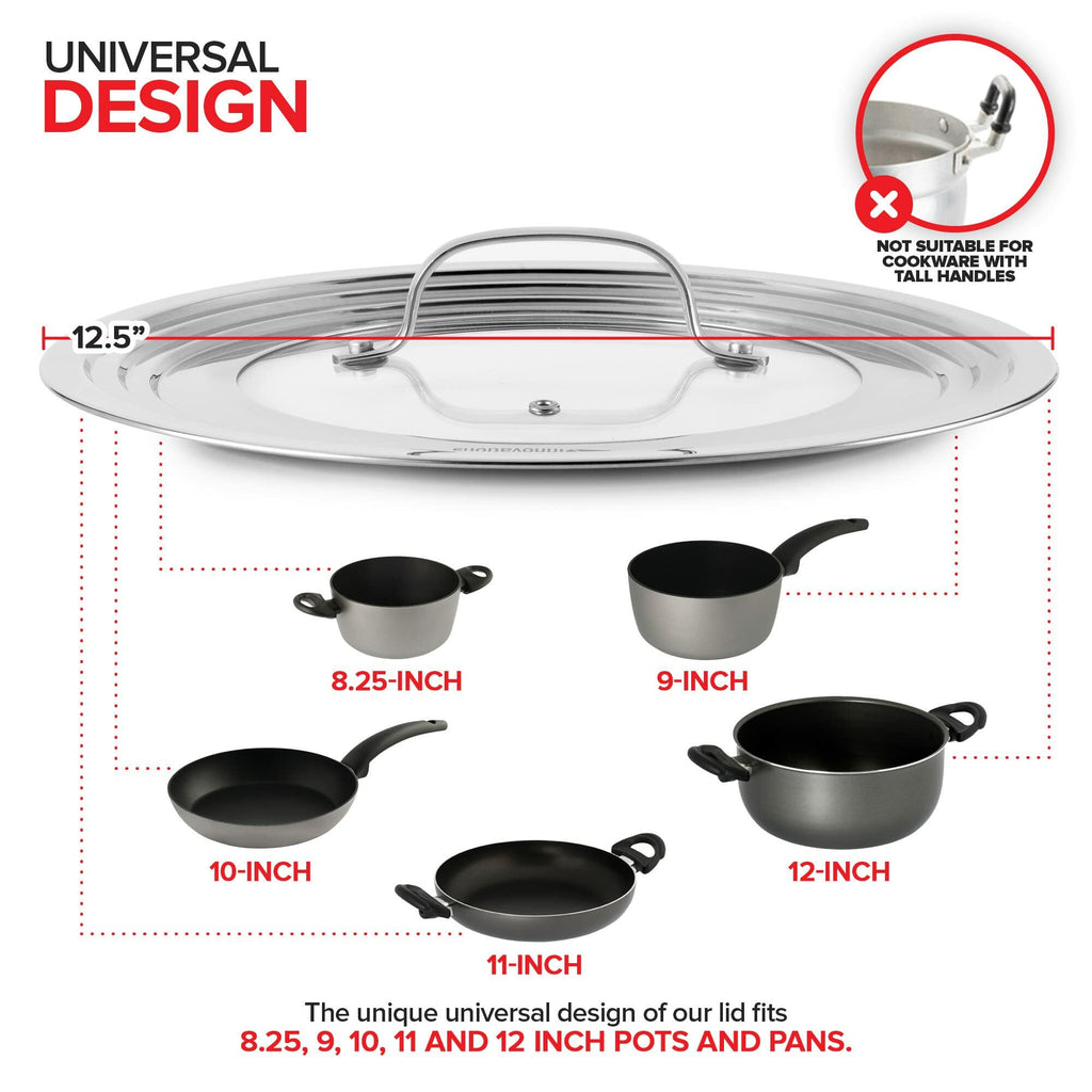 Modern Innovations Universal Lid with Tempered Glass Top for Pots & Pans, Fits