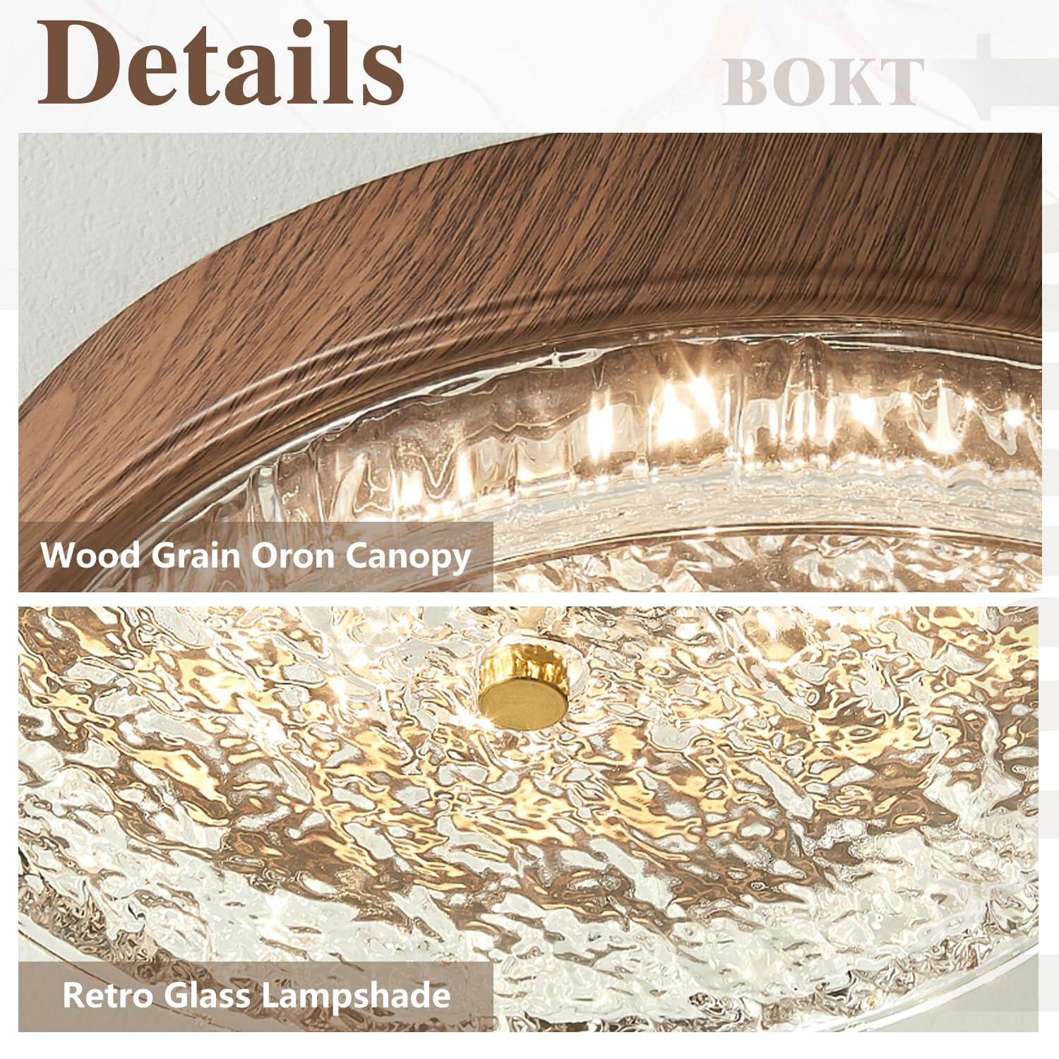 BOKT Farmhouse Wooden Flush Mount Ceiling Light Fixture Adjustable 3000K-6000K