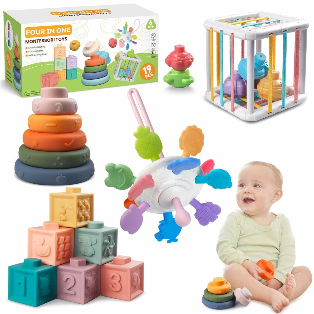 Wuzhineisn Montessori Baby Toys for Ages 6-18 Months - Pull String Teether,