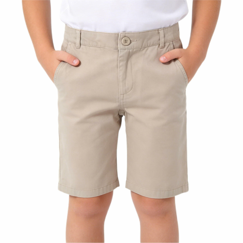 Bienzoe Boys School Uniform Shorts: Flat Front Cotton Bermuda - Adjustable Waist