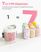 AMOOS Cute Pill Dispenser with 7 Large Compartments, Portable Pill Bottle