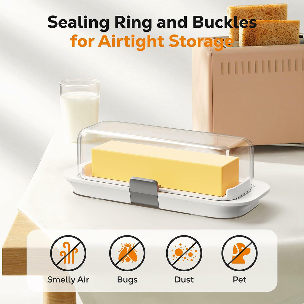Pisol Butter Dish with Lid for Countertop and Refrigerator Door Shelf, Airtight