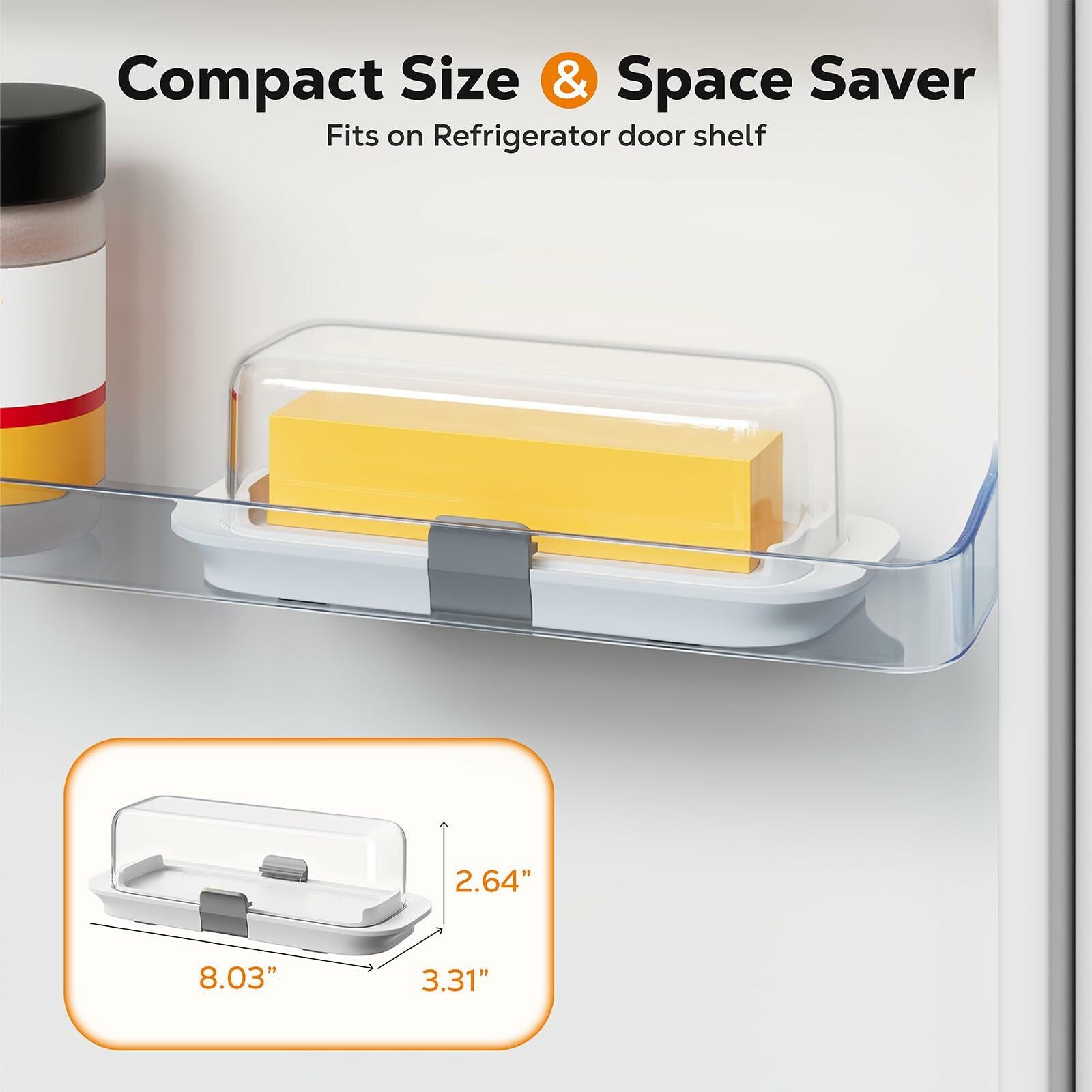 Pisol Butter Dish with Lid for Countertop and Refrigerator Door Shelf, Airtight