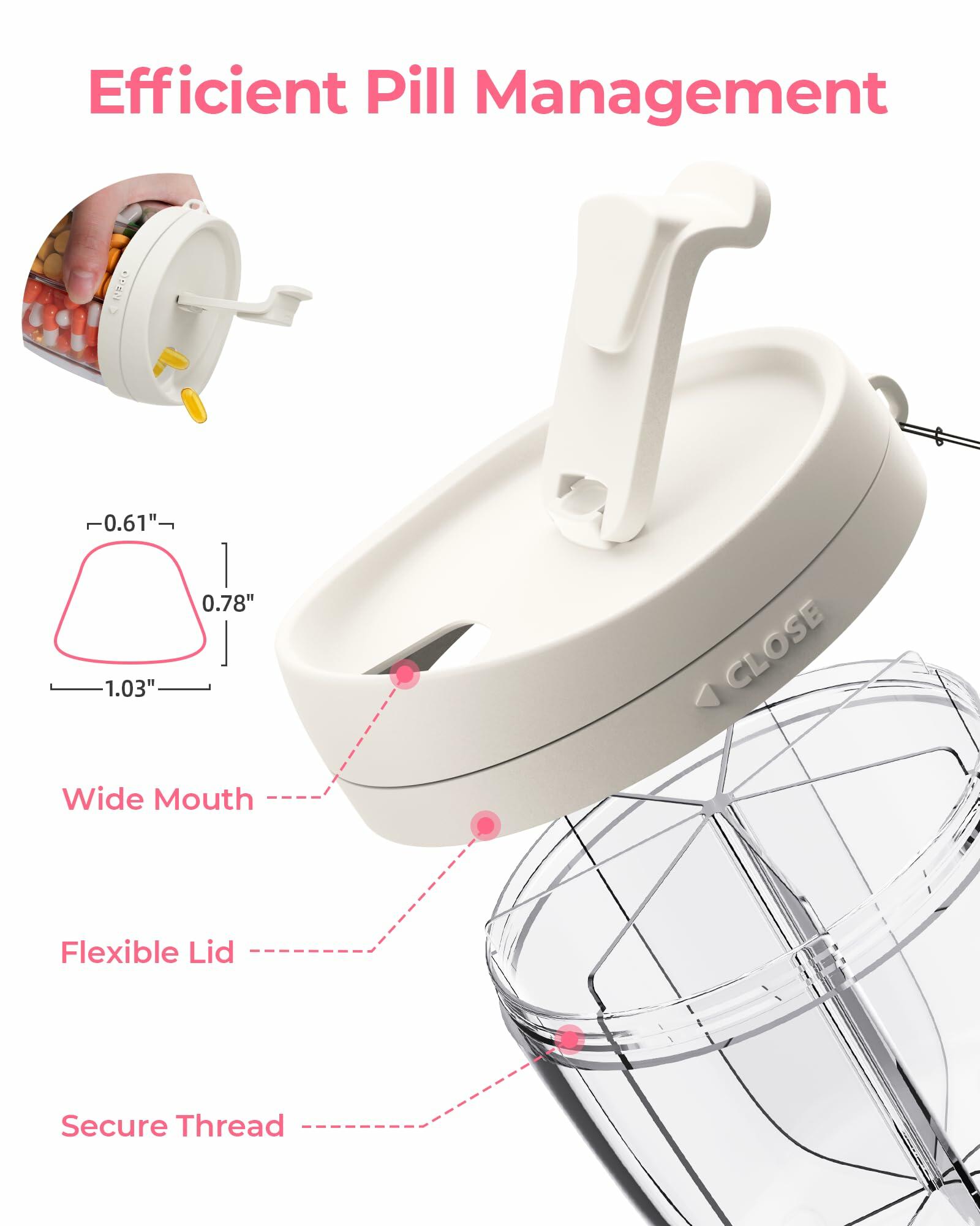 AMOOS Cute Pill Dispenser with 7 Large Compartments, Portable Pill Bottle