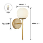 BOKT Set of 2 Brass Globe Wall Sconces White Glass Bathroom Bedroom Lights