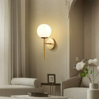 BOKT Set of 2 Brass Globe Wall Sconces White Glass Bathroom Bedroom Lights