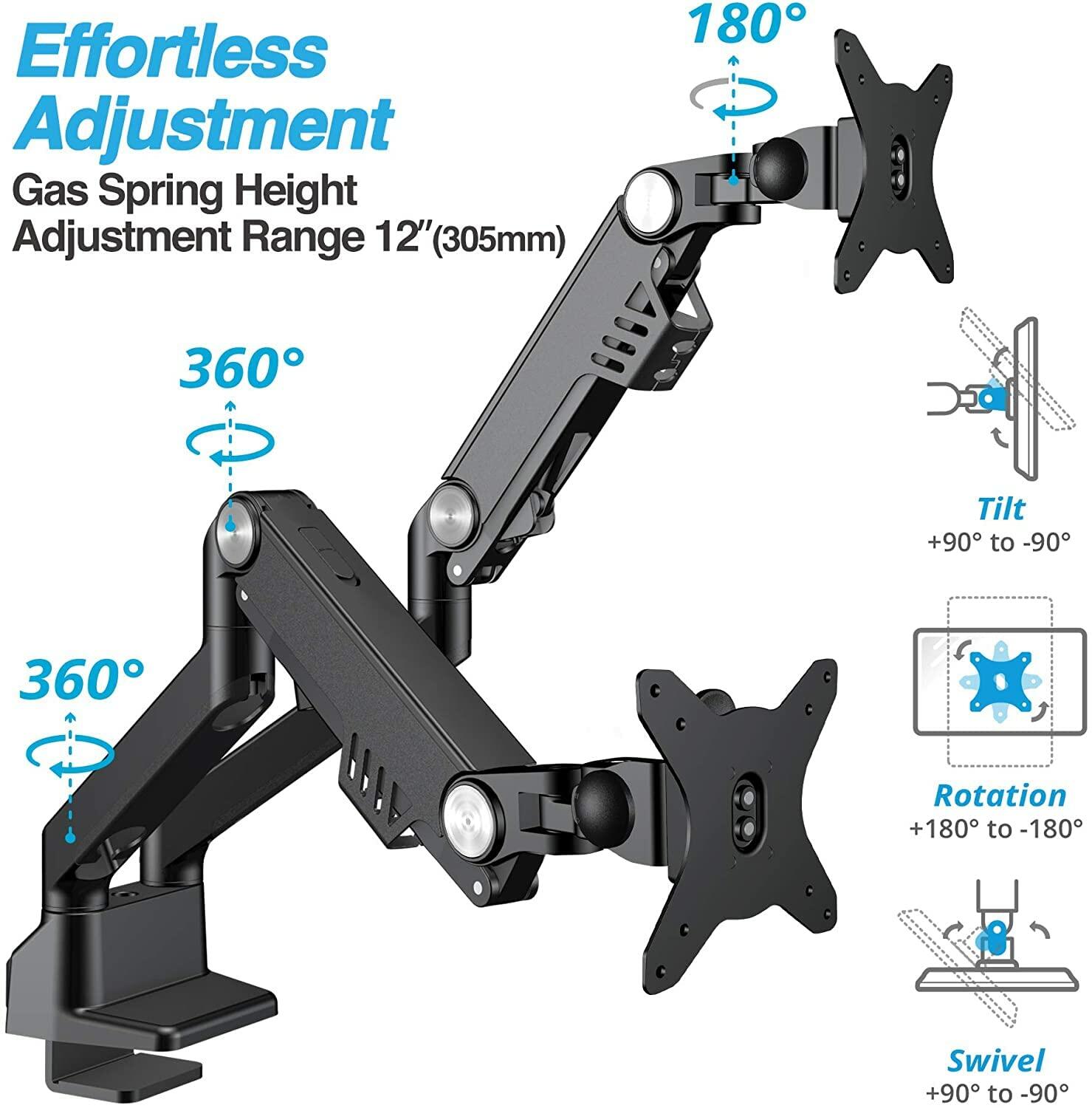 AVLT Dual Monitor Arm 17"-35" | Full Motion Desk Mount for 2 Flat/Curved Screens