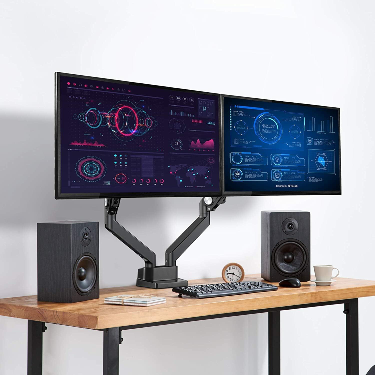 AVLT Dual Monitor Arm 17"-35" | Full Motion Desk Mount for 2 Flat/Curved Screens