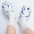 Tkieio Blue White Lychee Slippers EVA Massage Slides Unisex Women 8-9 Men 6-7