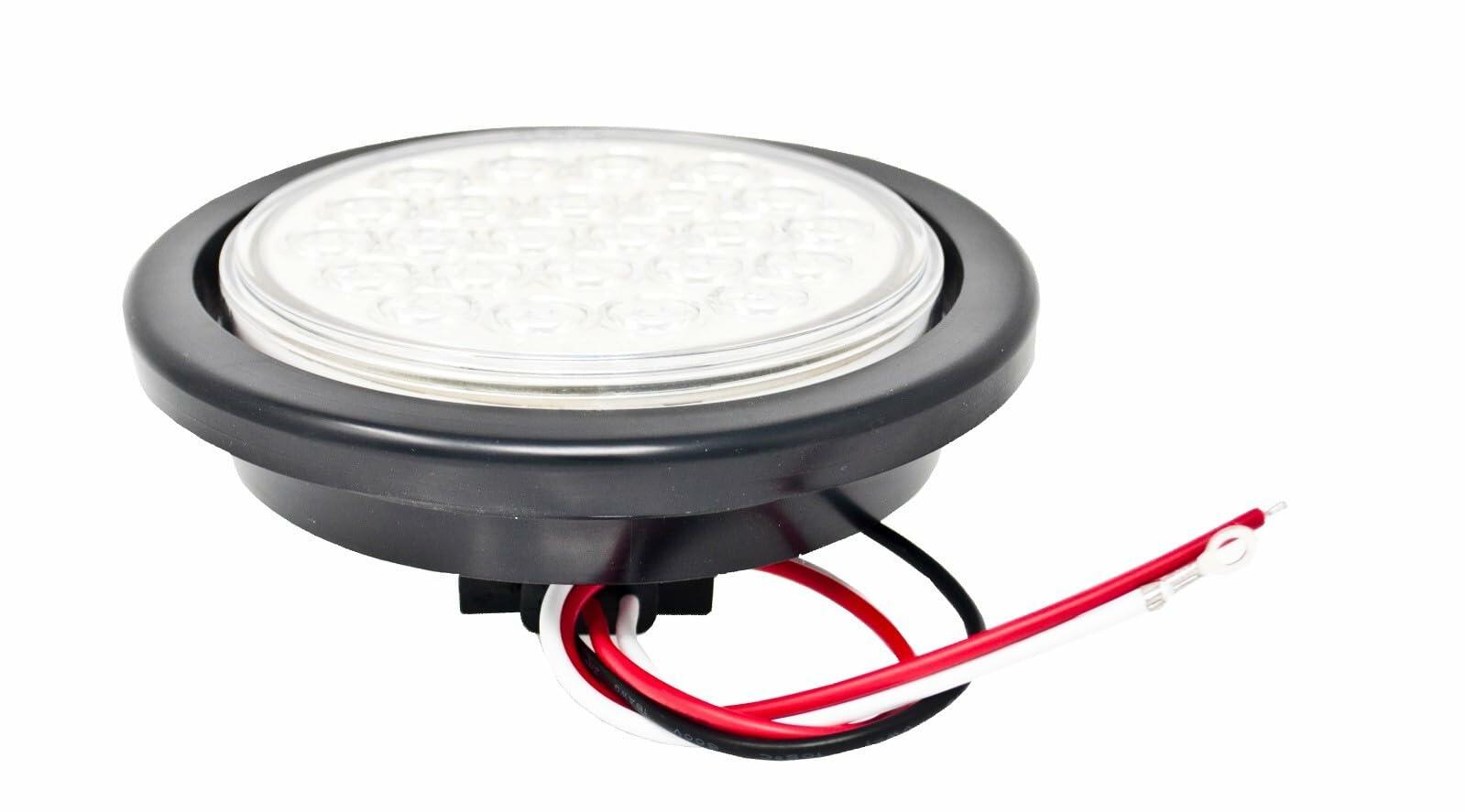 All Star Truck Parts] 4" Inch White 24 LED Round Reverse/Backup/Tail Trailer Light Kit with 3 wire Pigtail Plug & Grommet- Qty 2