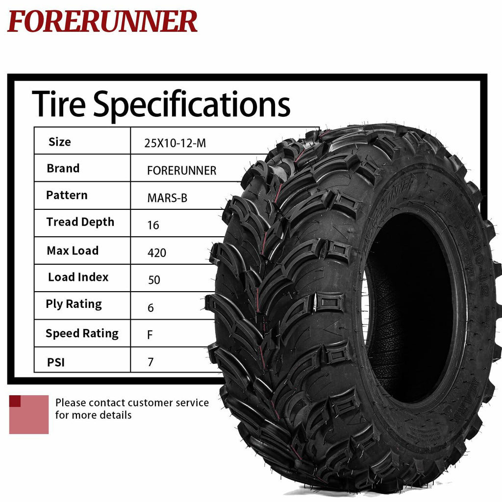 FORERUNNER 25x10-12 ATV Tires, MARS-B 6PR All Terrain 25x10x12 ATV UTV Trail