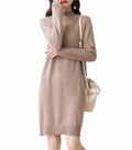 Ailaile 100% Merino Wool Sweater Dress Women's Long Sleeve Mock Neck Pullover
