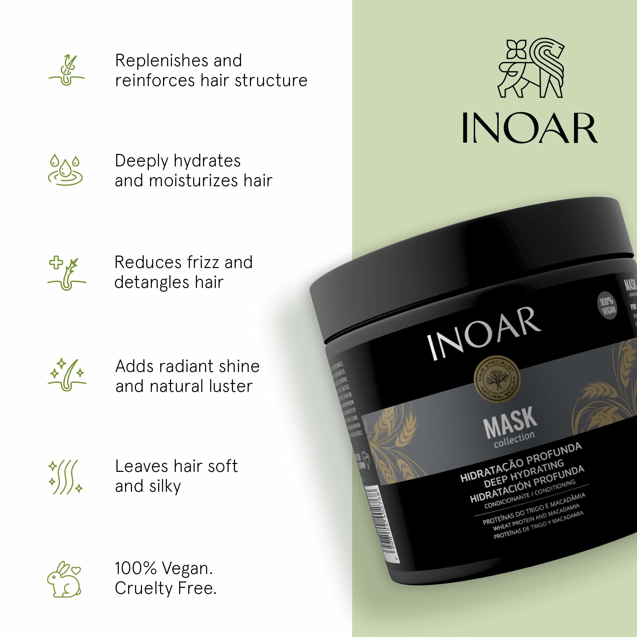 INOAR Hair Mask Macadamia Oil Wheat Protein Deep Hydration Repair 17.6oz Moist