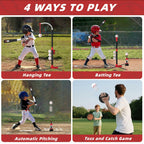4 in 1 T-Ball Set Kids Age 3-5 Auto Pitching Machine 6 Balls Outdoor Sport Toy