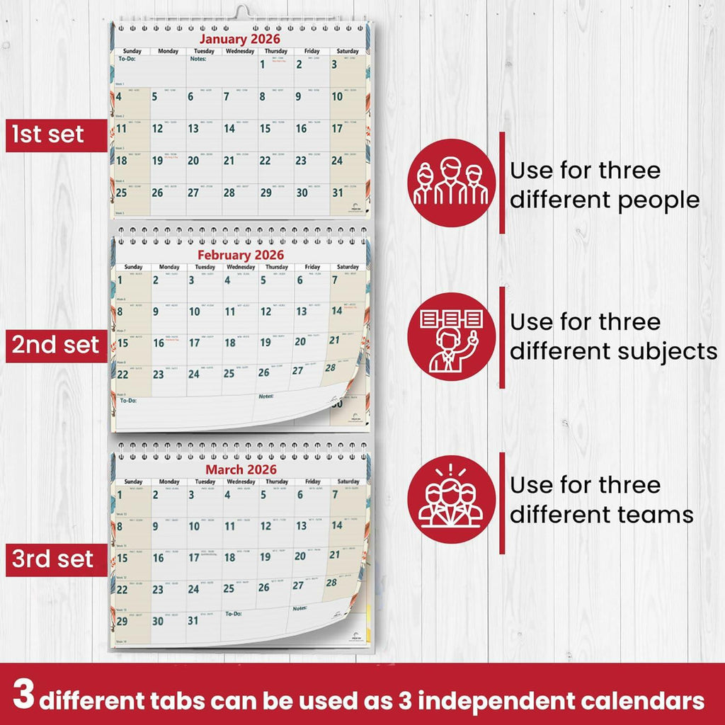 2026 2027 3 Month Wall Calendar Large 11x26 Vertical Wirebound Move-a-Page