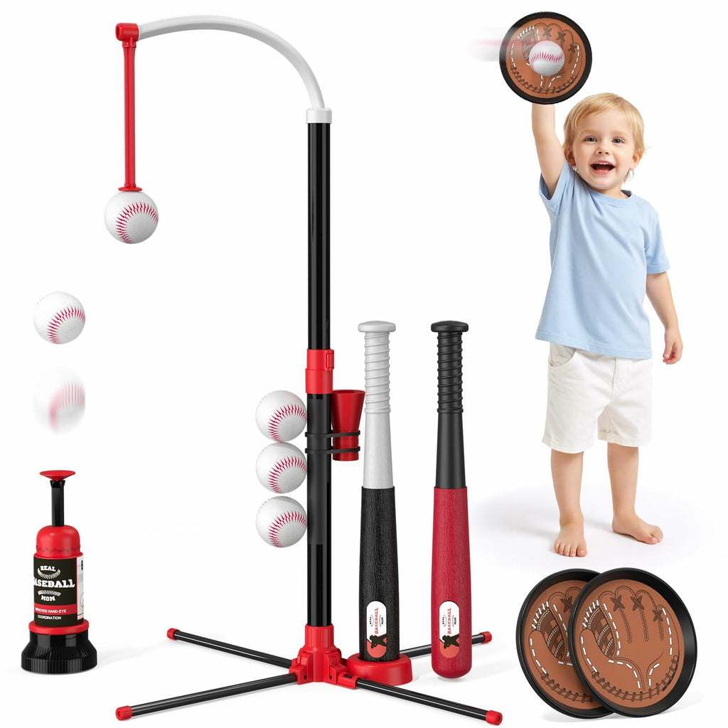 4 in 1 T-Ball Set Kids Age 3-5 Auto Pitching Machine 6 Balls Outdoor Sport Toy