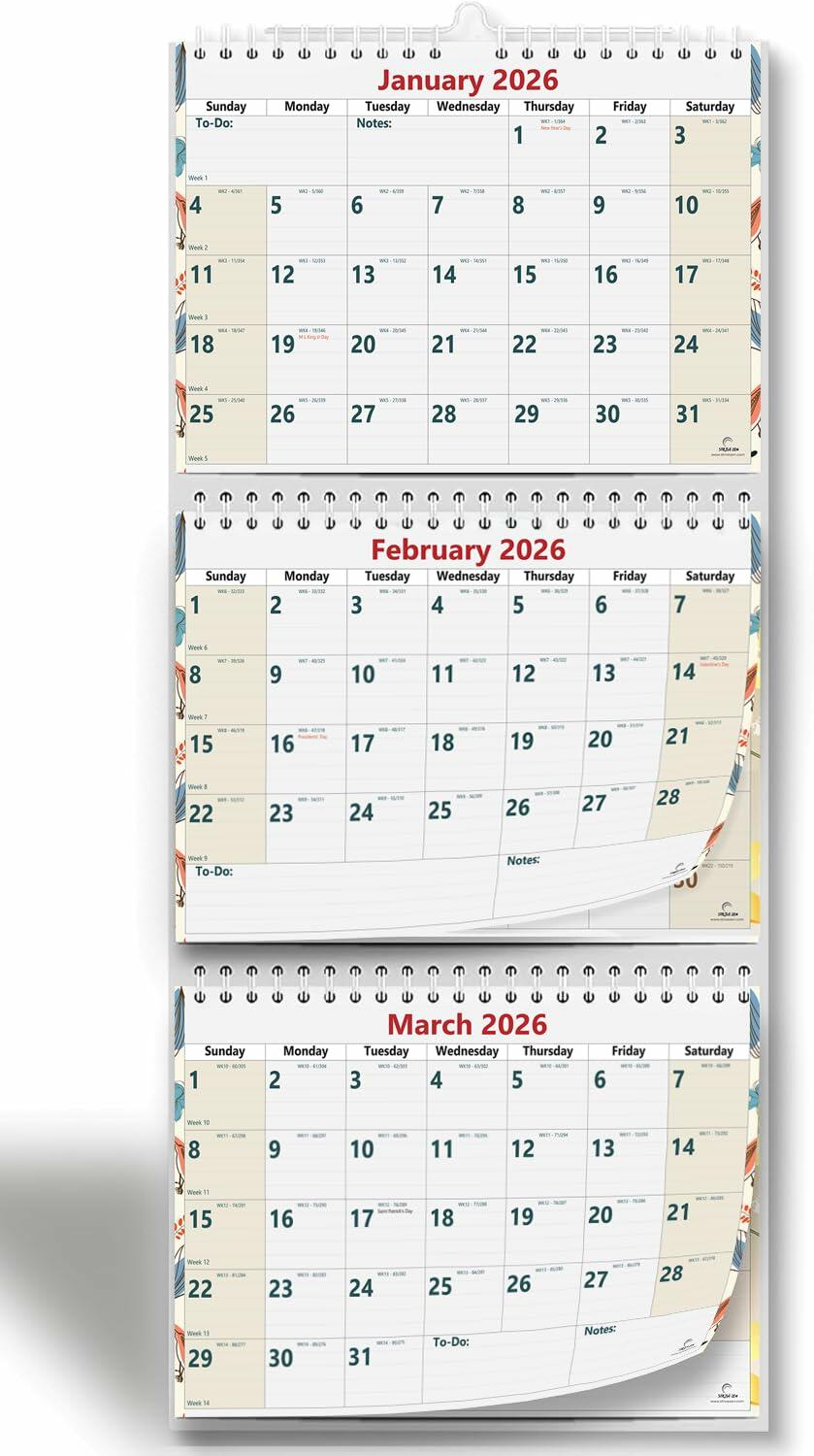 2026 2027 3 Month Wall Calendar Large 11x26 Vertical Wirebound Move-a-Page