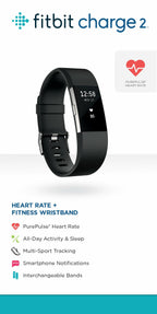 Fitbit Charge 2 Heart Rate + Fitness Wristband, Black, Large (US Version), 1