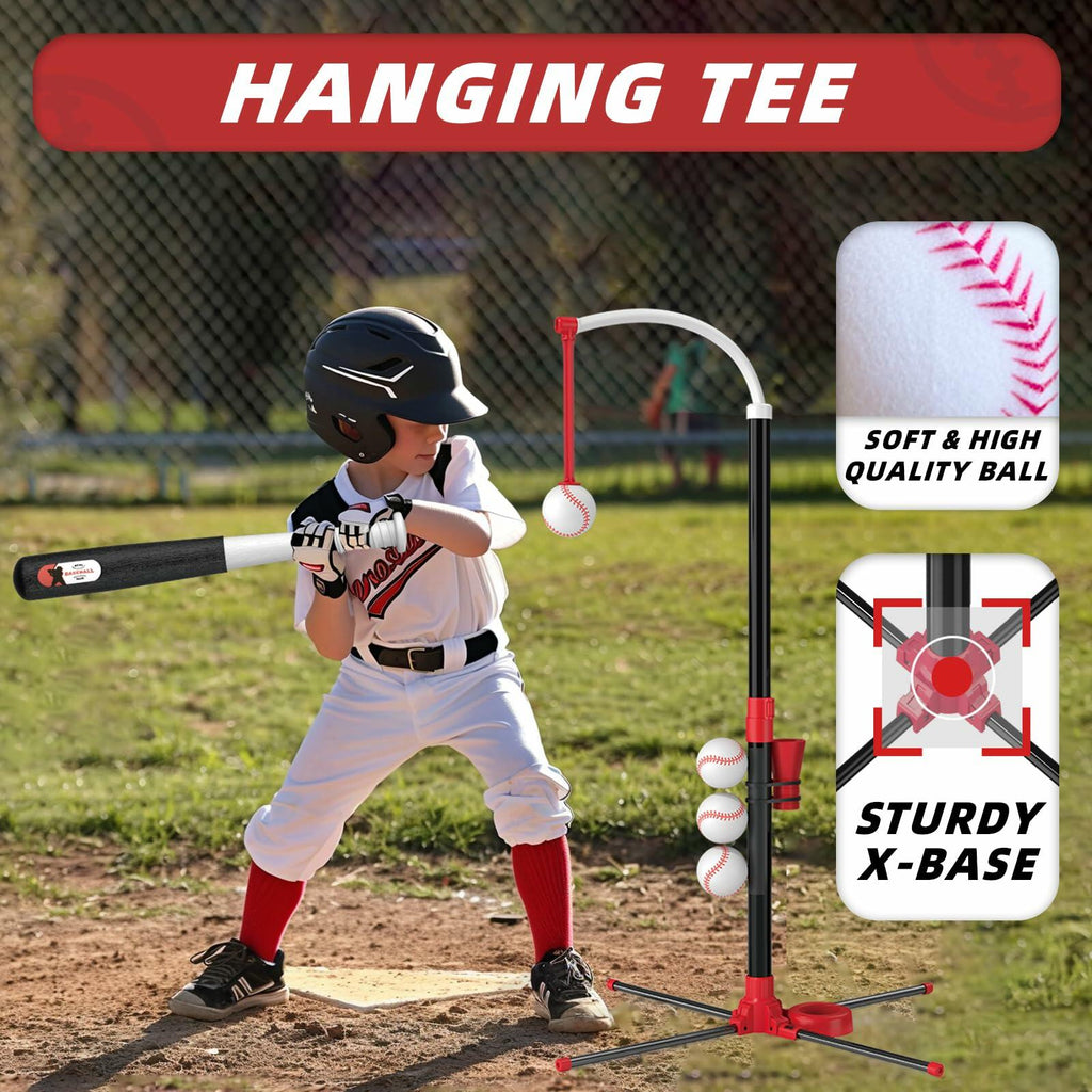 4 in 1 T-Ball Set Kids Age 3-5 Auto Pitching Machine 6 Balls Outdoor Sport Toy