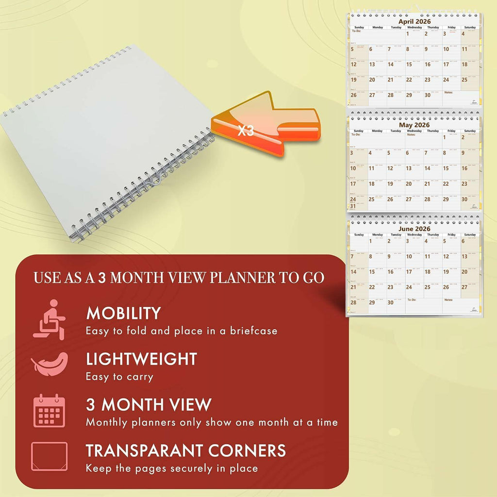 2026 2027 3 Month Wall Calendar Large 11x26 Vertical Wirebound Move-a-Page