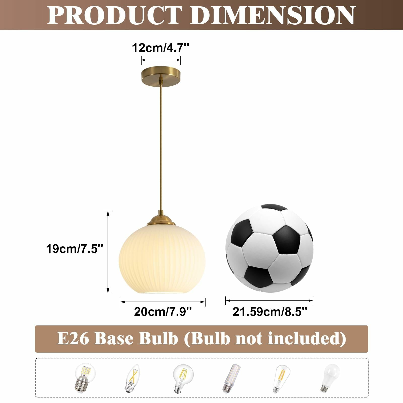 KCO Lighting Gold White Glass Globe Pendant Light Mid Century Kitchen Island