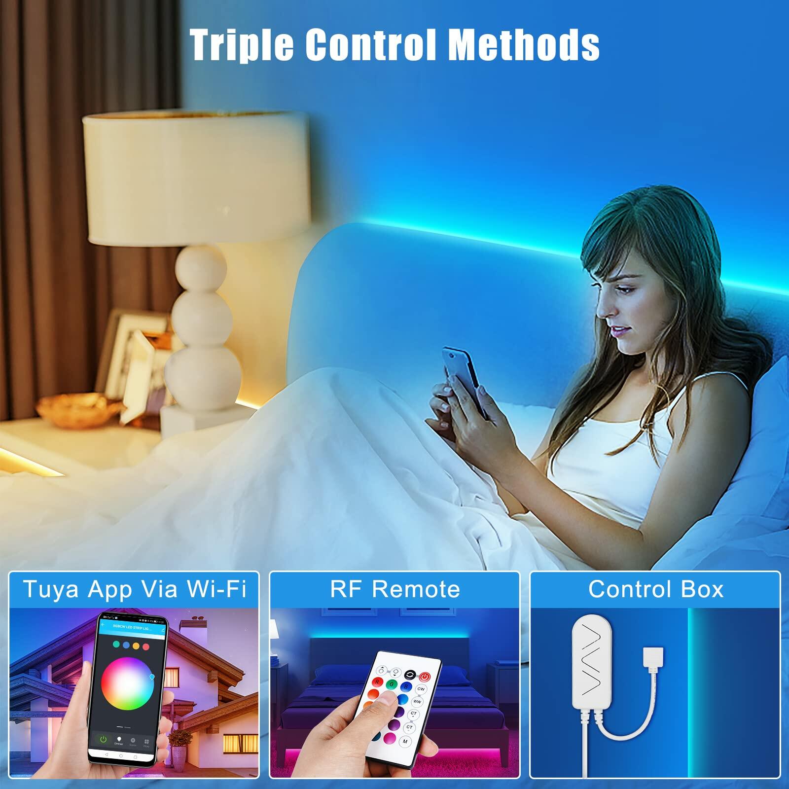 Tatazone RGBWW Smart LED Strip Lights, 65.6ft Tunable White 3000K to 6500K+RGB